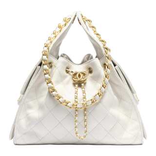 CHANEL 25Bag Grain Calfskin & Gold Metal Hippy Bag Shoulder Bag Small Women's White