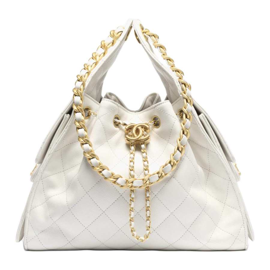 CHANEL CHANEL 25Bag Grain Calfskin & Gold Metal Hippy Bag Shoulder Bag Small Women's White