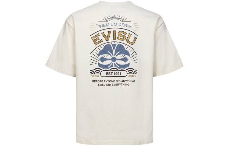 EVISU T Shirts Men's Ecru Crew Neck Moderate Straight Fit