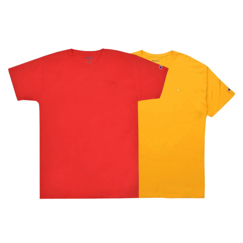 Champion T Shirts Unisex Red+Yellow Crew Neck Moderate Straight Fit