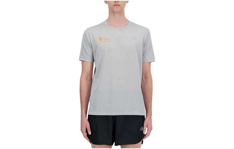 New Balance New Balance T Shirts Men's Gray Crew Neck Moderate Straight Fit