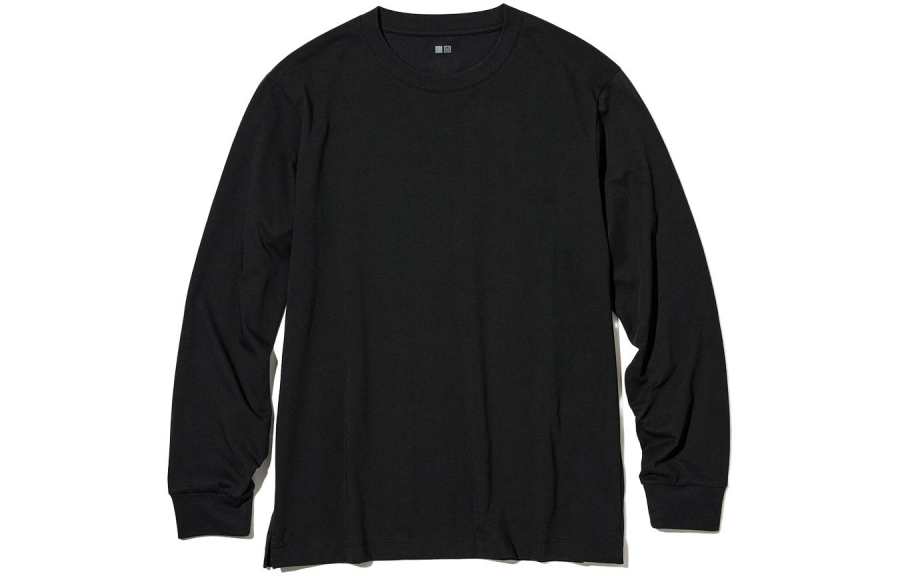UNIQLO T Shirts Men's Black 09 Crew Neck Moderate Straight Fit