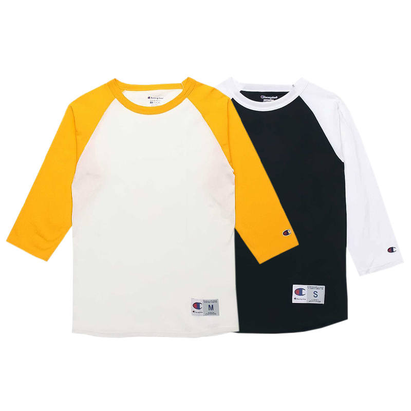 Champion T Shirts Unisex White Base Yellow+Black With White Crew Neck Moderate Straight Fit