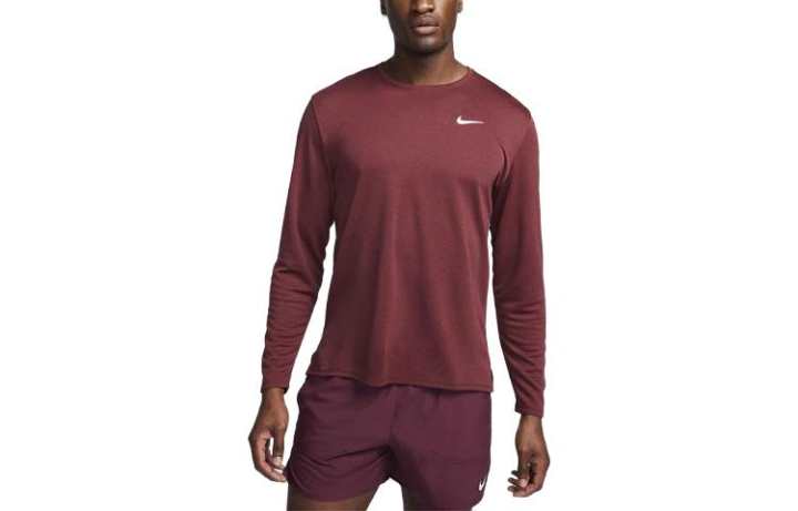 Nike Nike MILER T Shirts Men's Burgundy Crew Neck Moderate Straight Fit