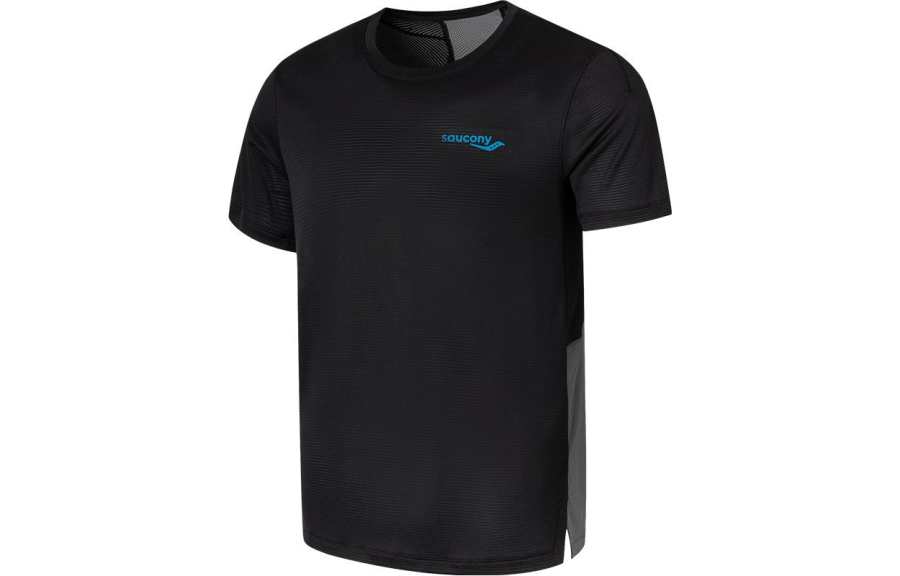 Saucony T Shirts Men's Black Crew Neck Thin Straight Fit
