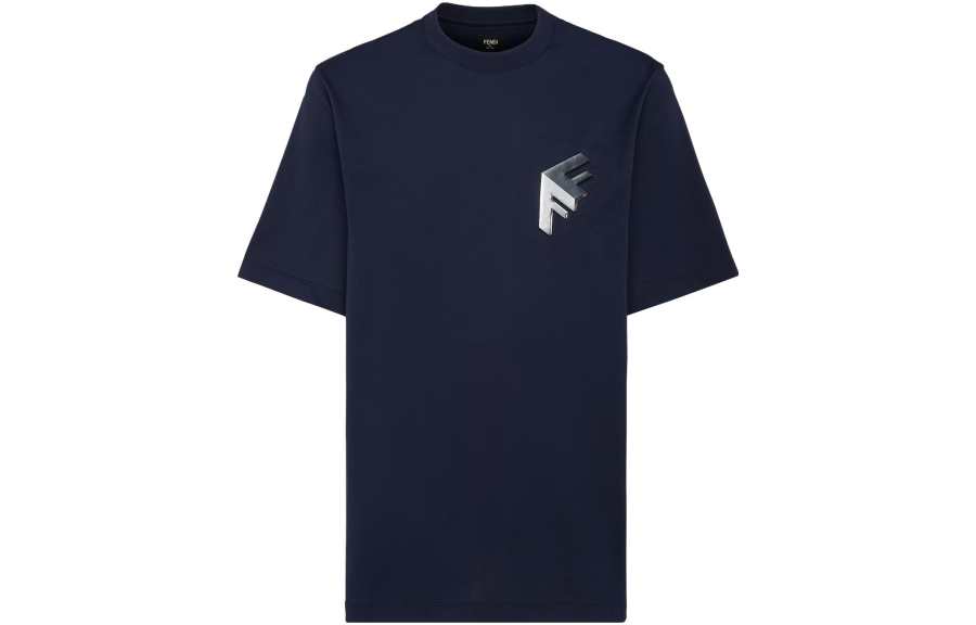 FENDI T Shirts Men's Blue Crew Neck Moderate Straight Fit