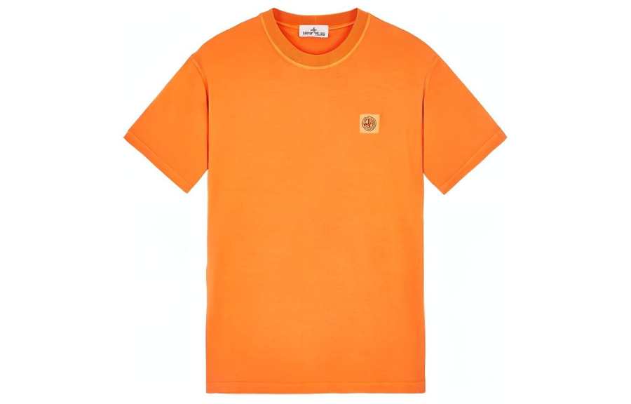 STONE ISLAND T Shirts Men's Orange Crew Neck Moderate Straight Fit