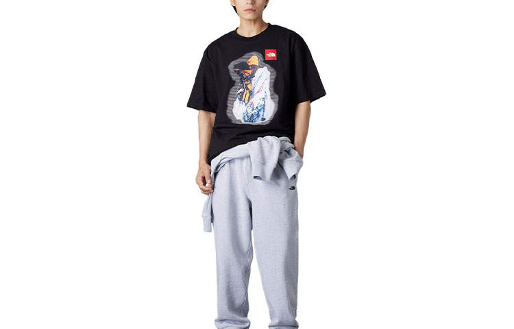 THE NORTH FACE Back In Blue Collection T Shirts Men's Black Crew Neck Moderate Straight Fit