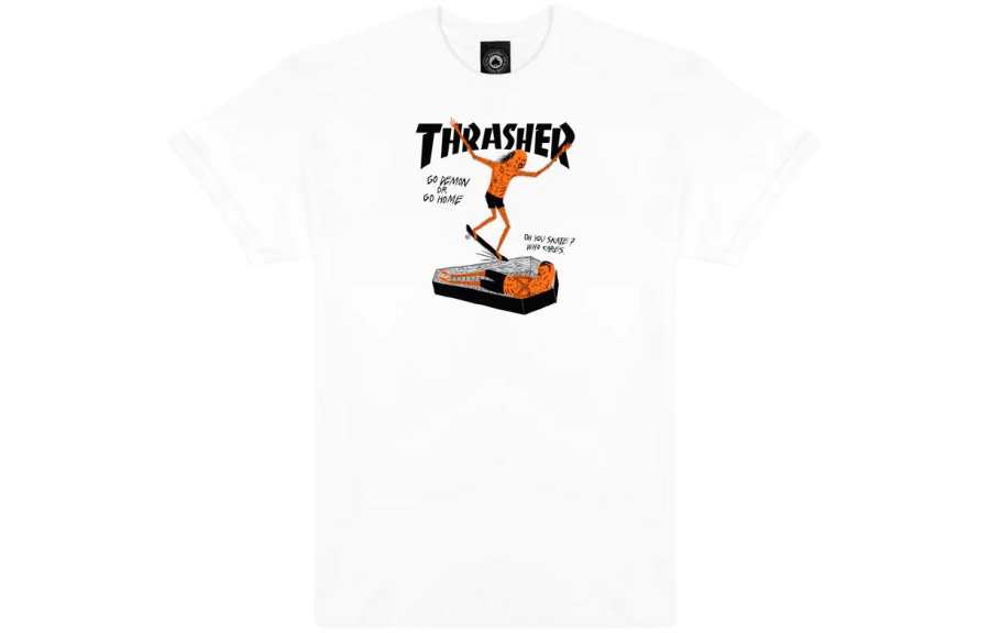 Thrasher T Shirts Unisex White Crew Neck Moderate Straight Fit