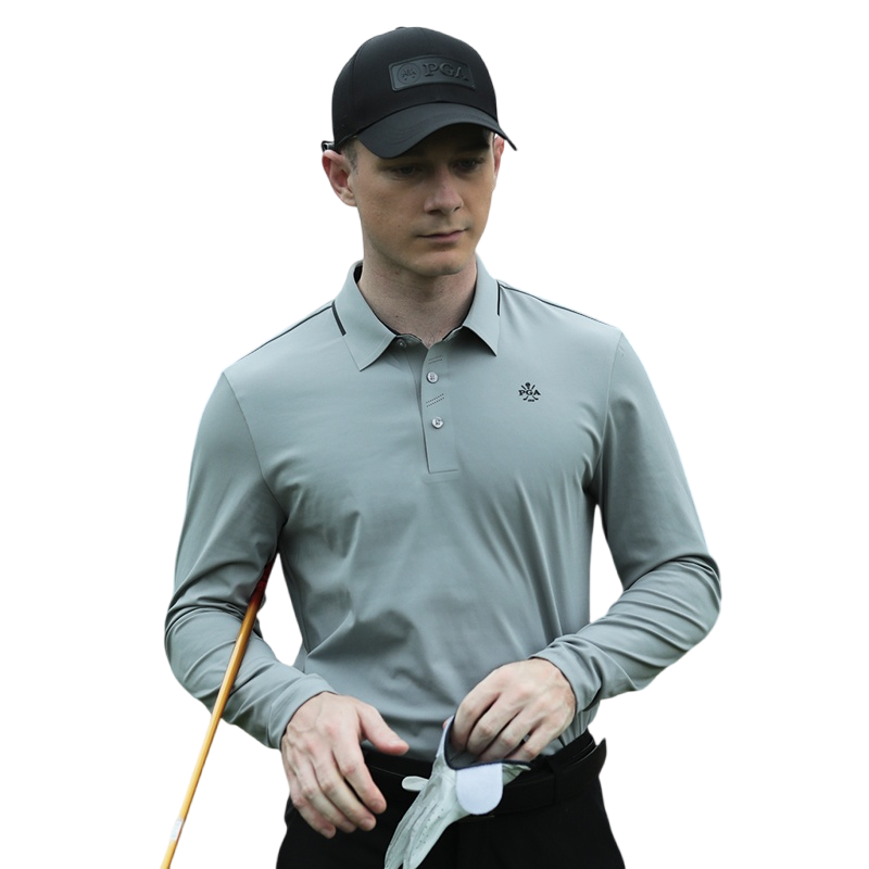 PGA T Shirts Men's Gray Polo Collar Moderate