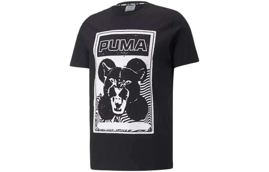 PUMA T Shirts Men's Black Crew Neck Moderate Straight Fit