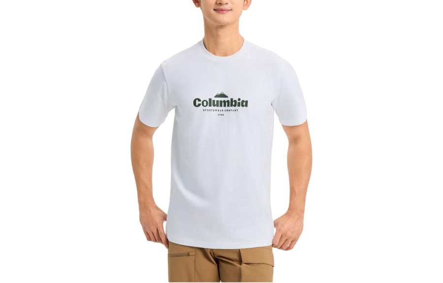 Columbia T Shirts Men's White Crew Neck Moderate Straight Fit