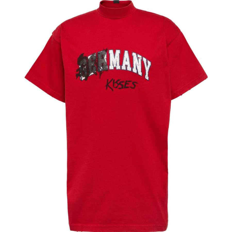 Balenciaga T Shirts Men's Red Stand Collar Moderate