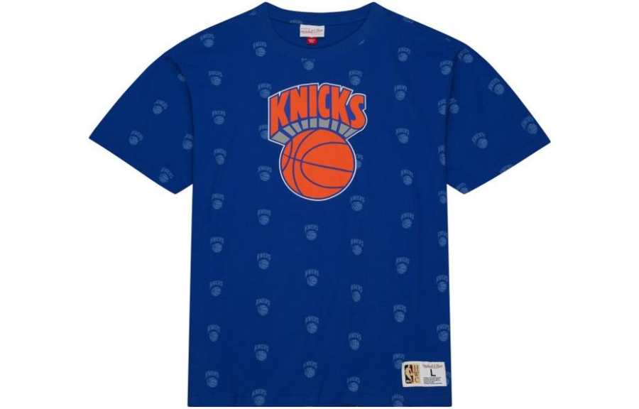 Mitchell Ness T Shirts Men's Blue Crew Neck Moderate Straight Fit