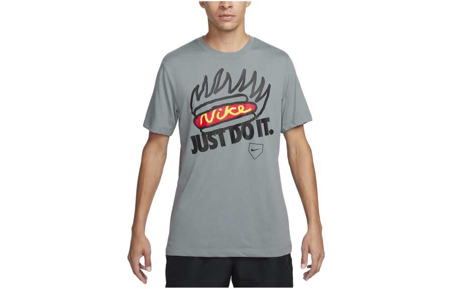 Nike Nike T Shirts Men's Gray Crew Neck Moderate Straight Fit