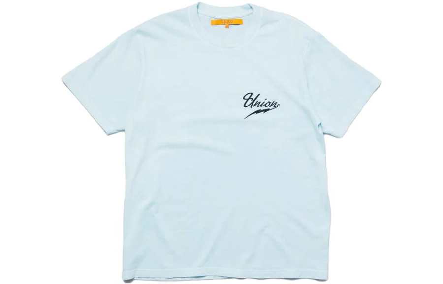 Union T Shirts Men's Light Blue Crew Neck Moderate Straight Fit