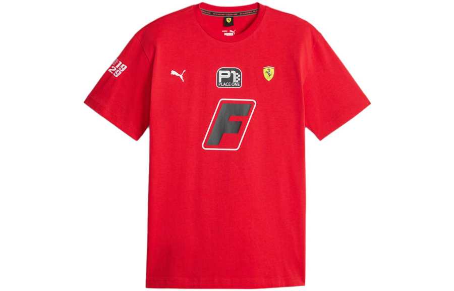 PUMA Scuderia Ferrari T Shirts Men's Red Crew Neck Moderate Straight Fit