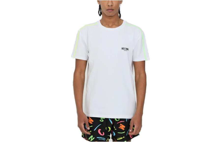 MOSCHINO T Shirts Men's White Crew Neck Moderate Straight Fit