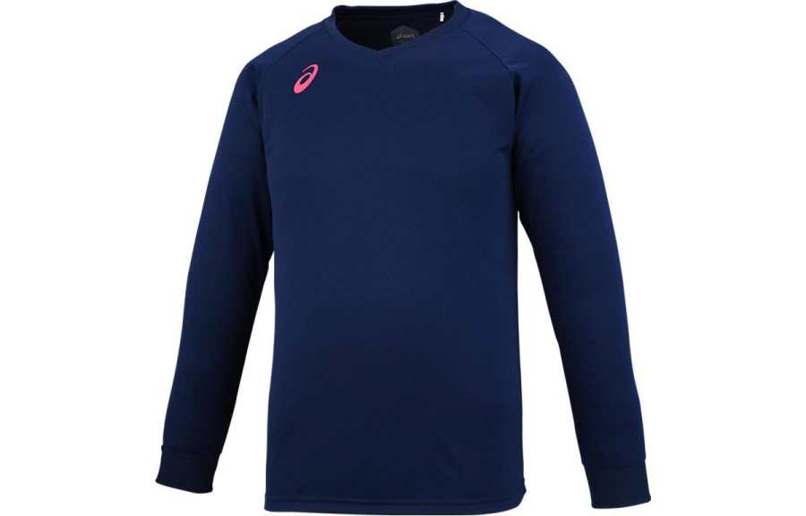 ASICS T Shirts Unisex Blue V Neck Moderate Straight Fit