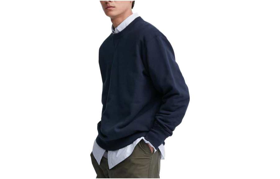 UNIQLO T Shirts Unisex Navy Blue Crew Neck Moderate Straight Fit