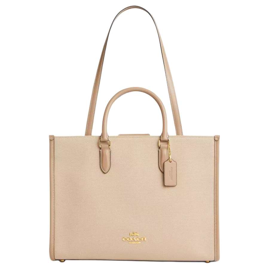 COACH Maggie Coated Canvas With Leather Tote Bag, Shopping Bag, Handbag Large Women's Natural