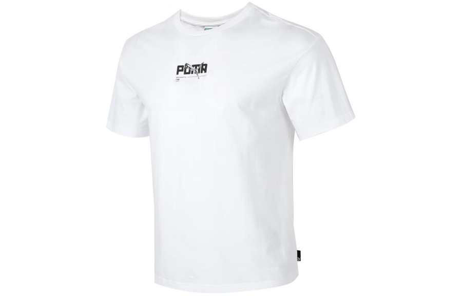 PUMA T Shirts Men's White Crew Neck Moderate Straight Fit