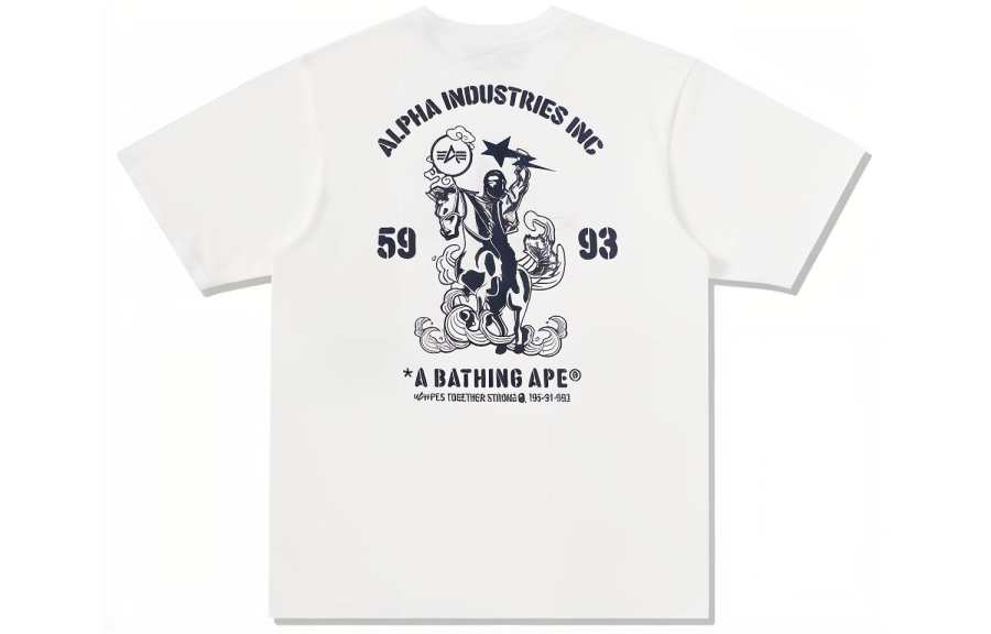 A BATHING APE X Alpha Industries Alpha Industries T Shirts Unisex Crew Neck Moderate Straight Fit