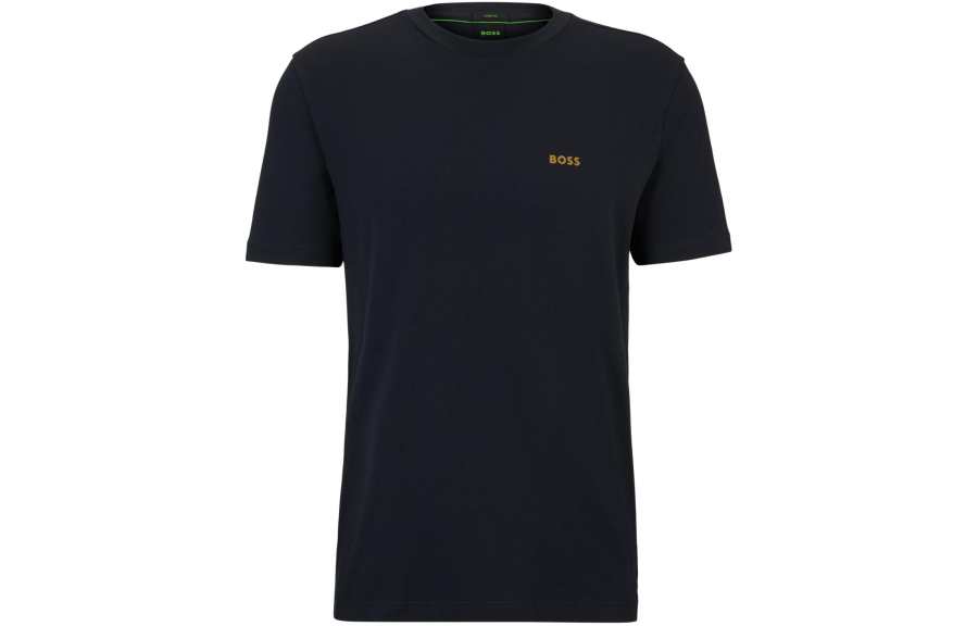 HUGO BOSS Stretch Cotton Regular Fit T Shirt With Contrast Logo T Shirt Men's Dark Blue