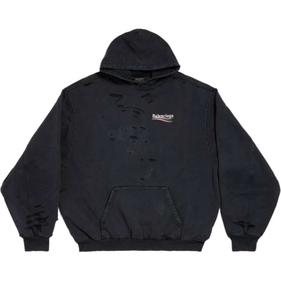 Balenciaga Logo Printed Distressed Hoodie