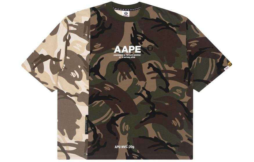 Aape T Shirts Men's Green Crew Neck Moderate Straight Fit