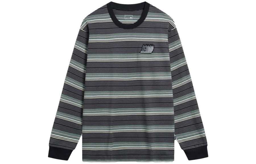 Li-Ning Li Ning T Shirts Unisex Black Stripes Crew Neck Moderate Straight Fit