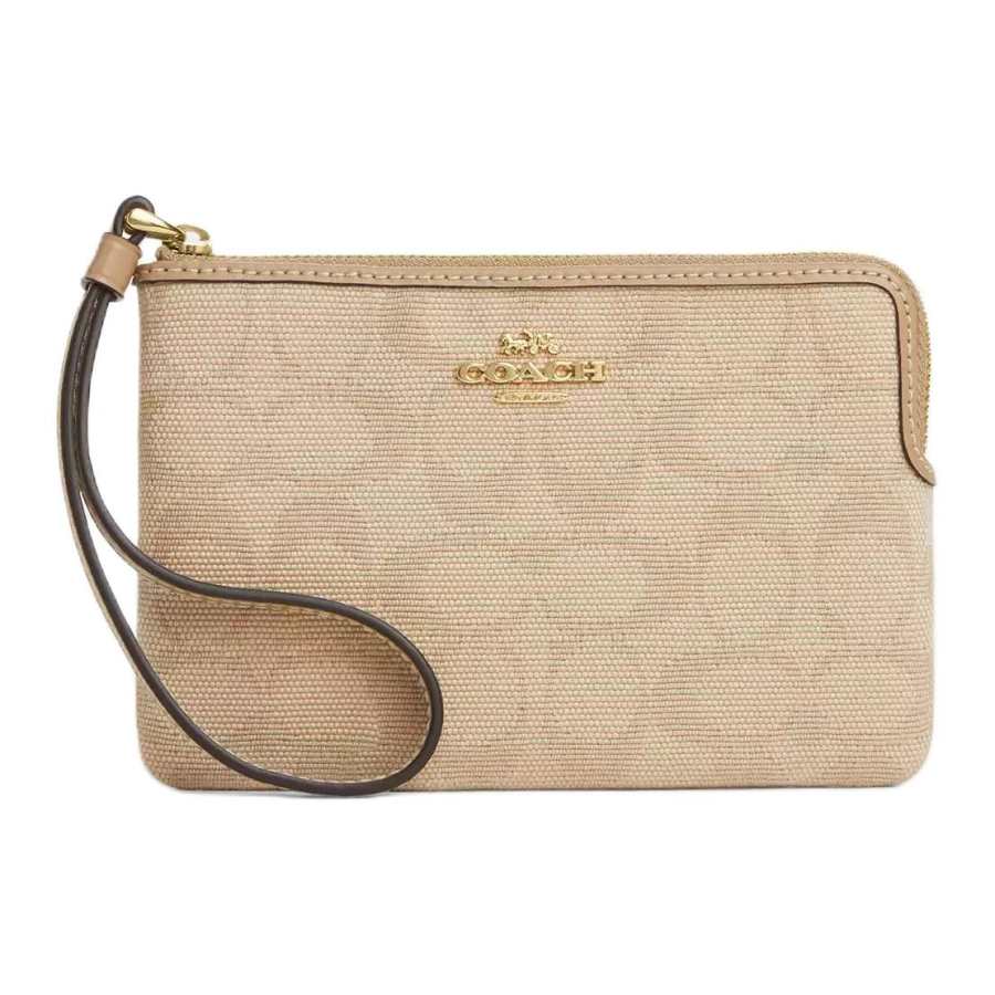 COACH Coated Canvas With Leather Clutch Women's Natural