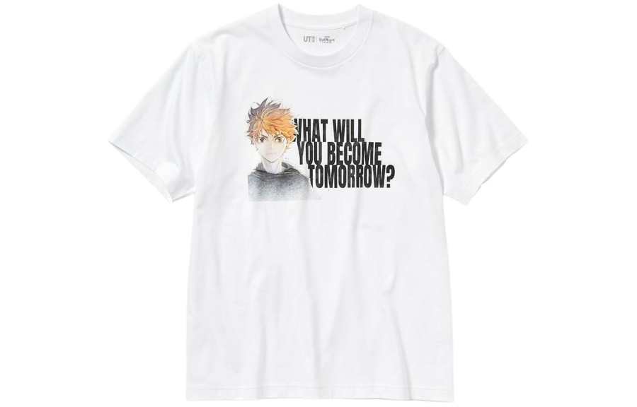 UNIQLO Volleyball Junior Co Branded Model T Shirts Unisex White Crew Neck Moderate Straight Fit