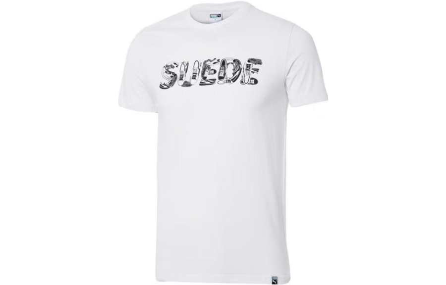 PUMA T Shirts Men's White Crew Neck Moderate Straight Fit