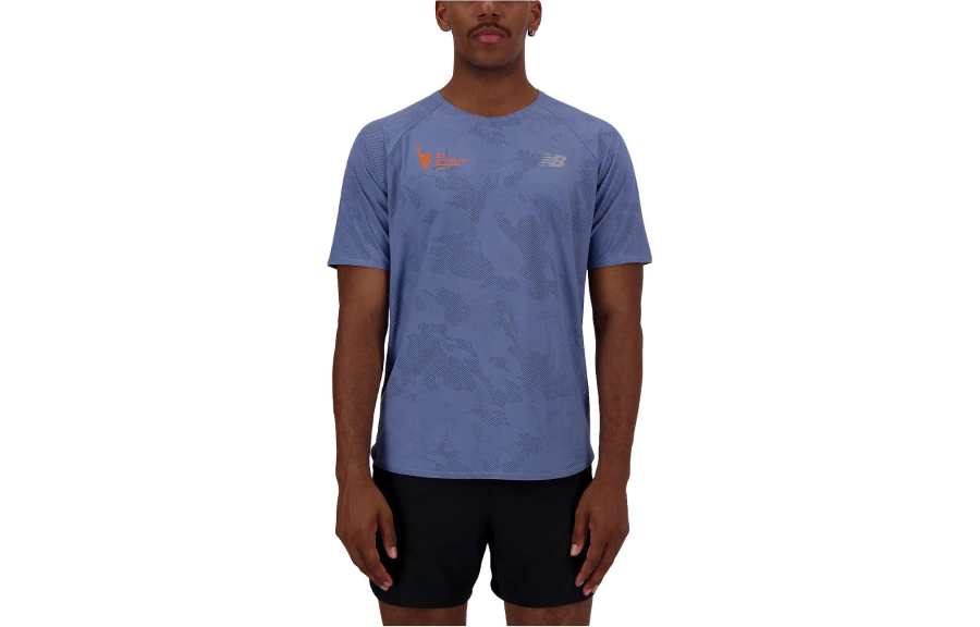 New Balance New Balance Q Speed T Shirts Men's Blue Crew Neck Moderate Straight Fit
