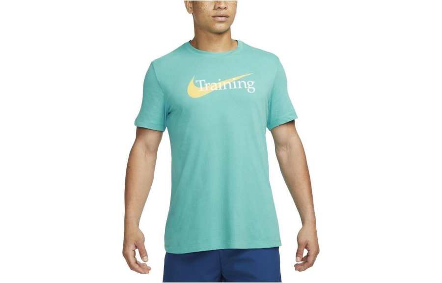Nike Nike T Shirts Men's Cyan Crew Neck Moderate Straight Fit