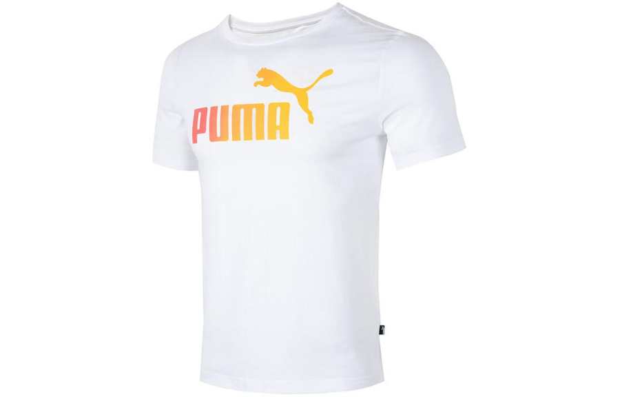 PUMA T Shirts Men's White Crew Neck Moderate Straight Fit