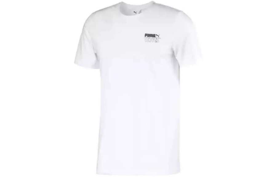 PUMA T Shirts Men's White Crew Neck Moderate Straight Fit