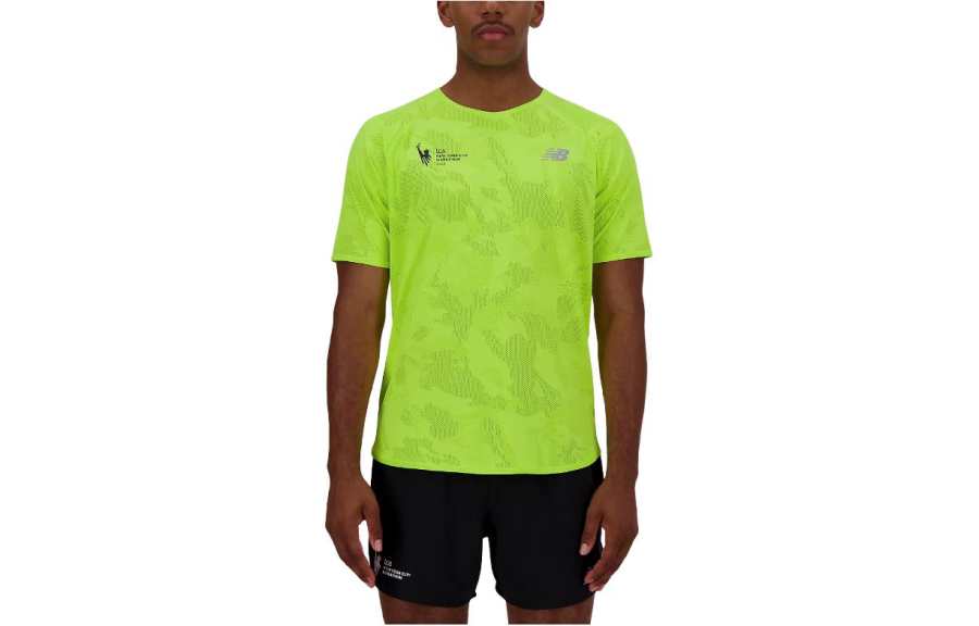 New Balance New Balance T Shirts Men's Green Crew Neck Moderate Straight Fit