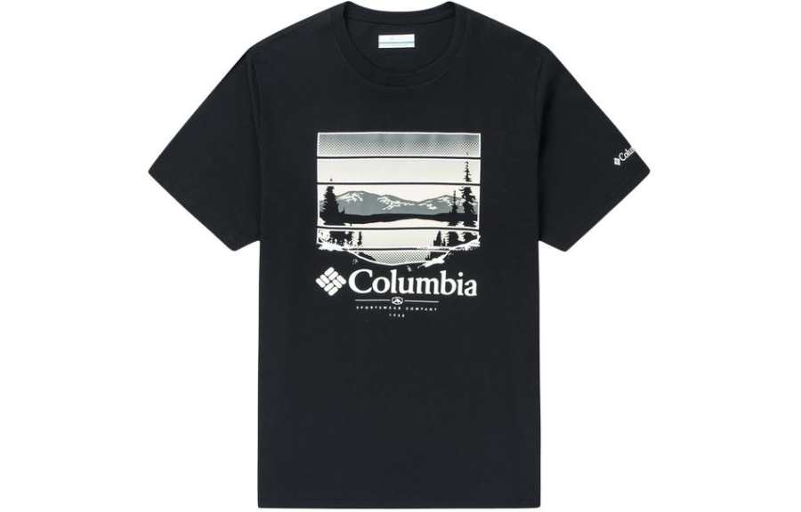 Columbia T Shirts Men's Black Crew Neck Moderate Straight Fit
