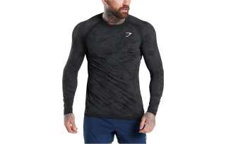 GYMSHARK T Shirts Men's Black Crew Neck Moderate Straight Fit