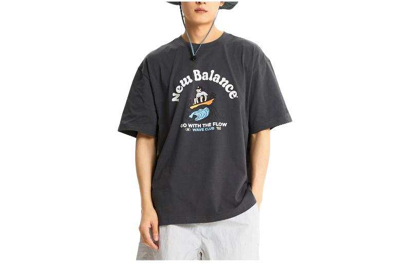 New Balance New Balance T Shirts Men's Gray Crew Neck Moderate Straight Fit