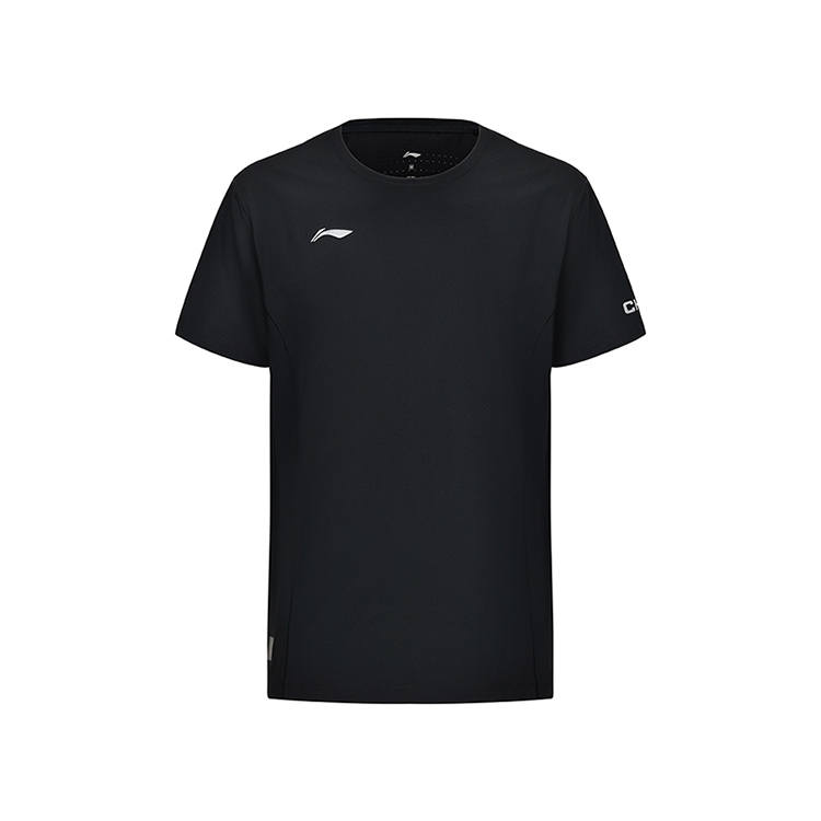 Li-Ning Li Ning T Shirts Unisex Black Crew Neck Moderate