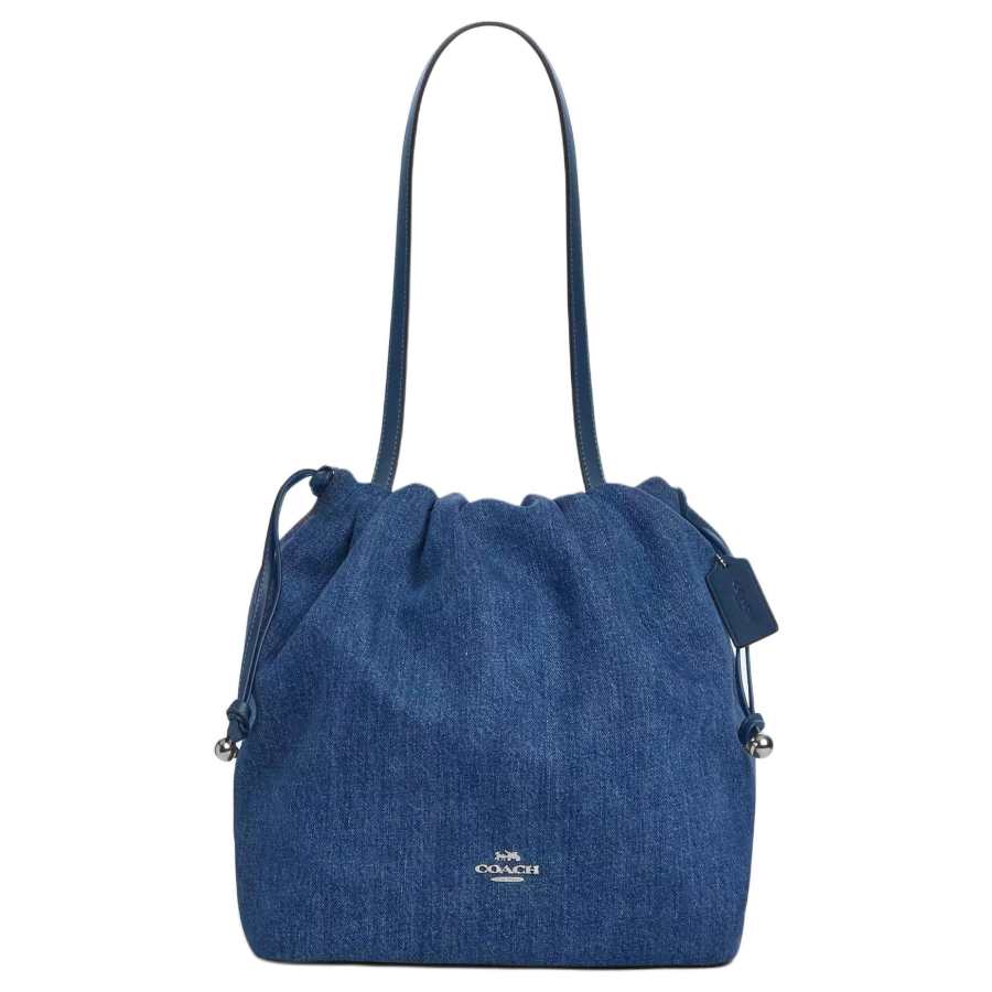 COACH Faye Denim Bucket Bag, Shoulder Bag Large Women's Blue