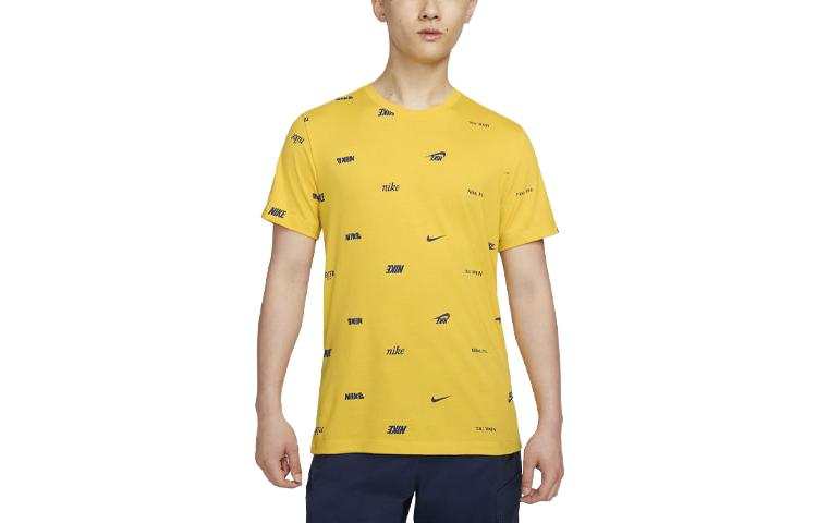 Nike Nike T Shirts Men's Yellow Crew Neck Moderate Straight Fit