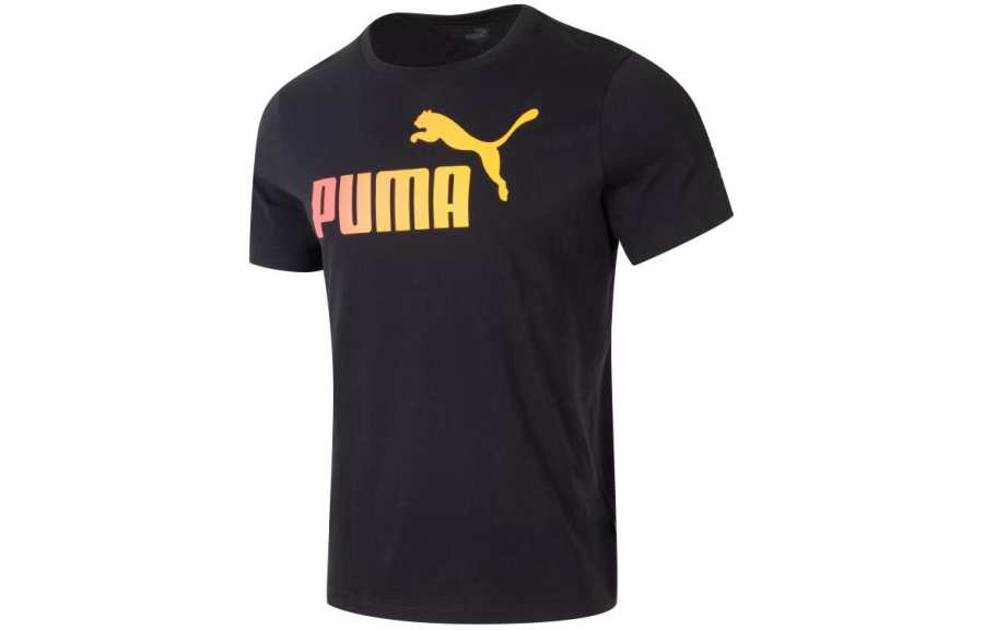 PUMA ESS T Shirts Men's Black Crew Neck Moderate Straight Fit
