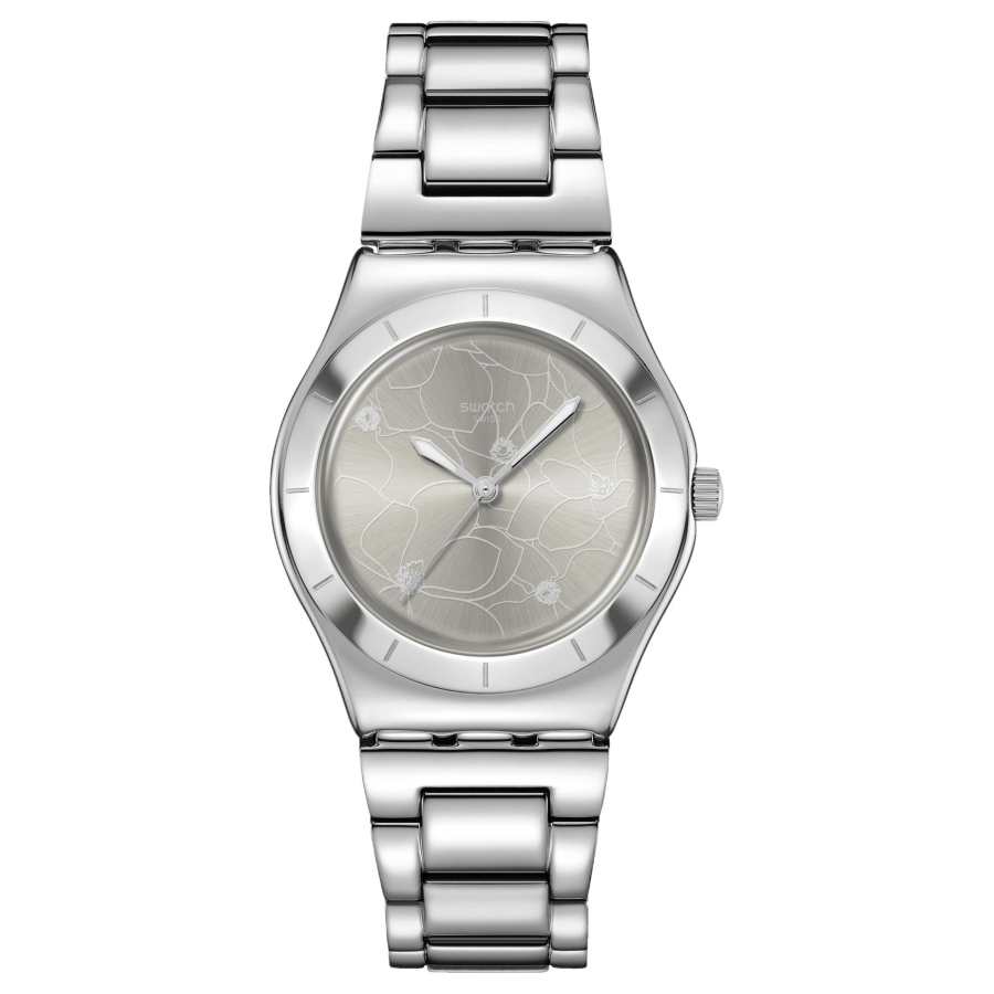 SWATCH BLOSSOM TIME Quartz Movement 30m Waterproof Unisex Watch 33mm Gray Dial Stainless Steel Case