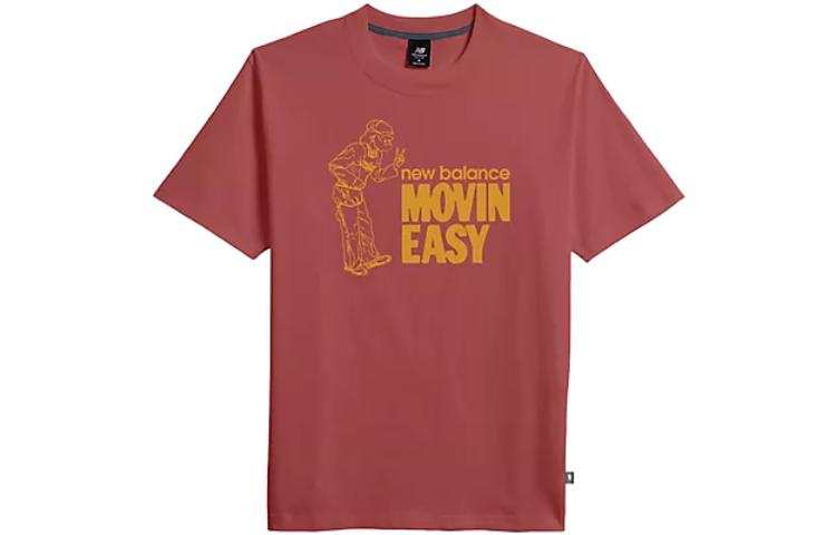 New Balance New Balance Movin Easy T Shirts Men's Brick Red Crew Neck Moderate Straight Fit