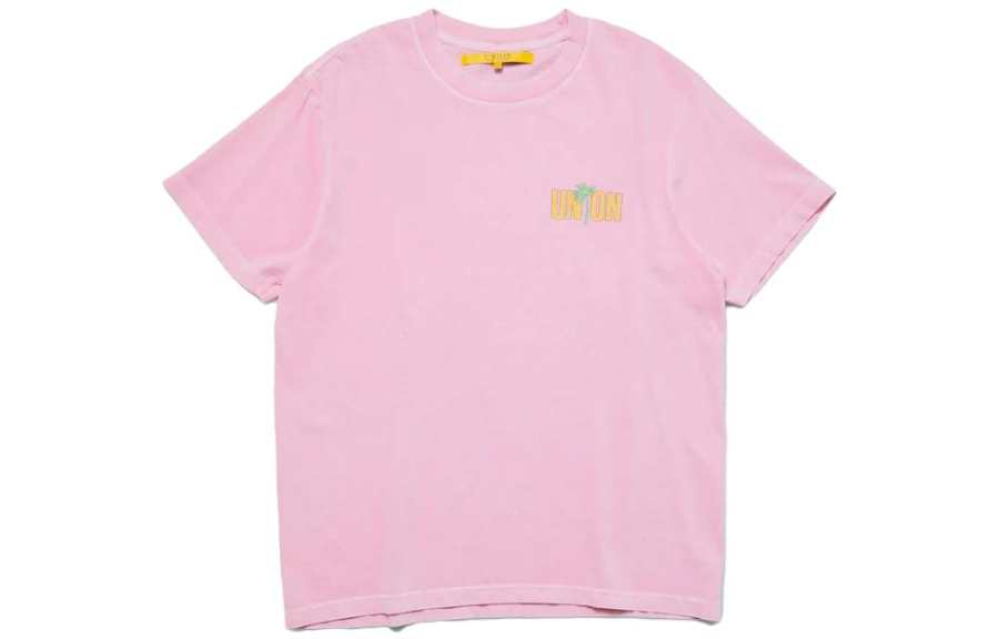Union T Shirts Men's Pink Rose Crew Neck Moderate Straight Fit