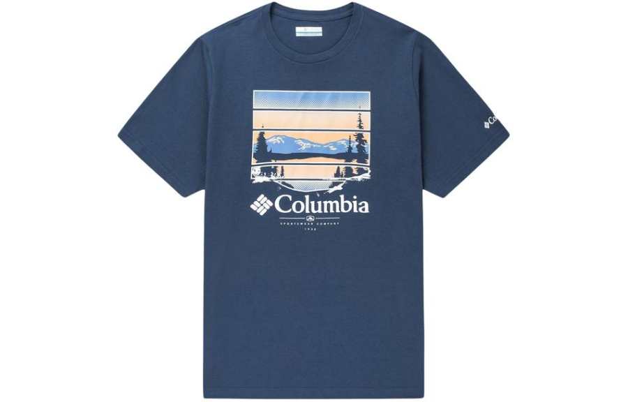 Columbia T Shirts Men's Blue Crew Neck Moderate Straight Fit